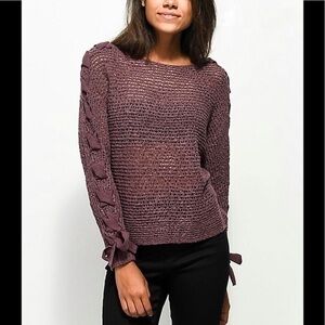 Rewind Dolman Loose Knit Lace Up Sleeve Sweater L